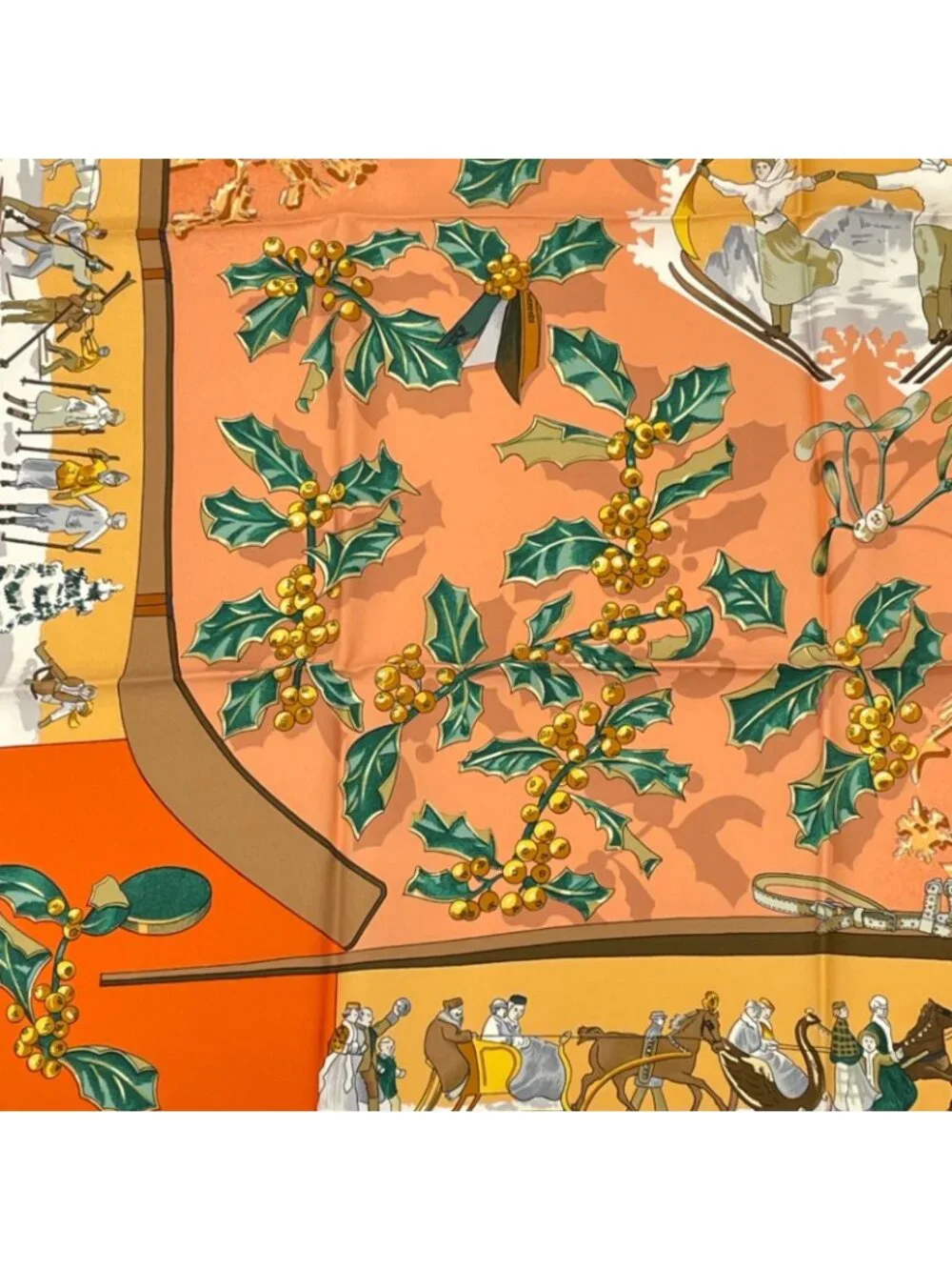 Hermes Carre 90 Neige D'antan Last Year's Snow Silk 100% Scarf Orange - Picture 4 of 7